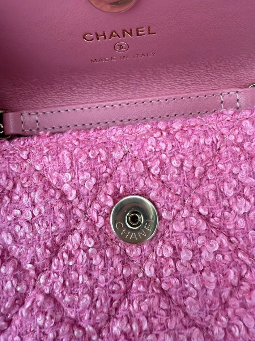 Chanel Tweed Quilted Mini Flap Pink Chain Waist Shoulder Bag - 9