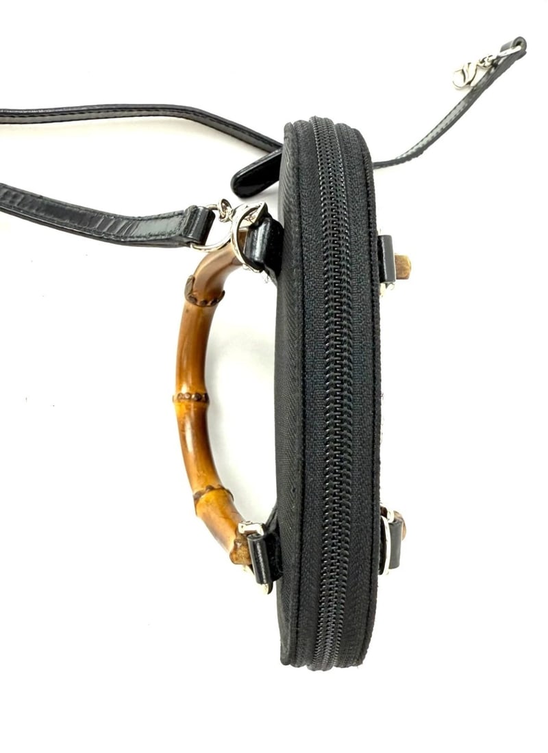 Gucci Bamboo Half Moon Mini Black Canvas Crossbody Bag - 12