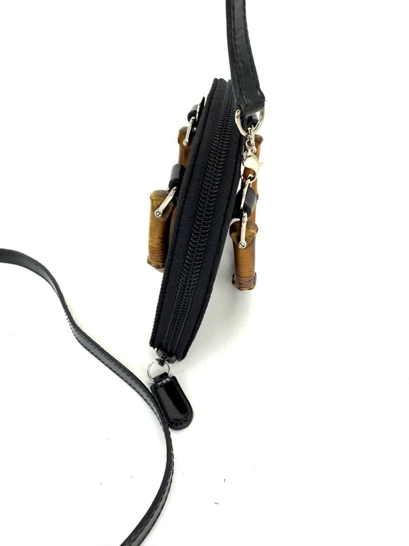 Gucci Bamboo Half Moon Mini Black Canvas Crossbody Bag - 5