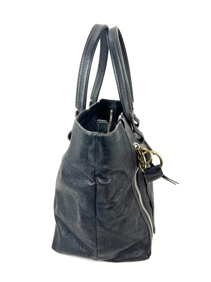 Chloe Eclipse Logo Embellished Black Leather Tote - 3