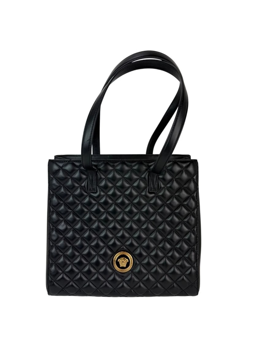 Versace Gianni Nappa Quilted Medusa Black Leather Tote Bag: Title: Versace Gianni Nappa Quilted Medusa Black Leather Tote Bag Description: Pre-Owned 100% Authentic Versace Gianni Nappa Quilted Medusa Black Leather Tote Bag RATING: A/B...Very Good, well