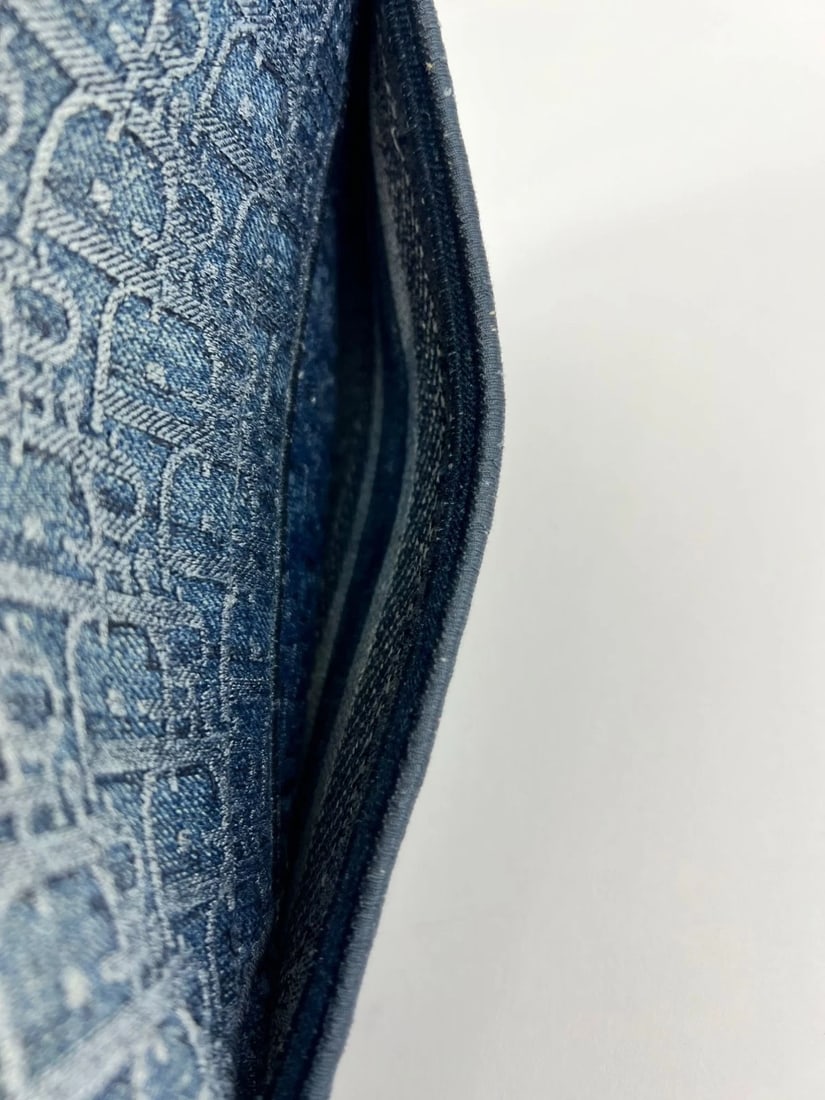 Christian Dior Oblique Embroidered Saddle Denim Blue Canvas Shoulder Bag I - 5