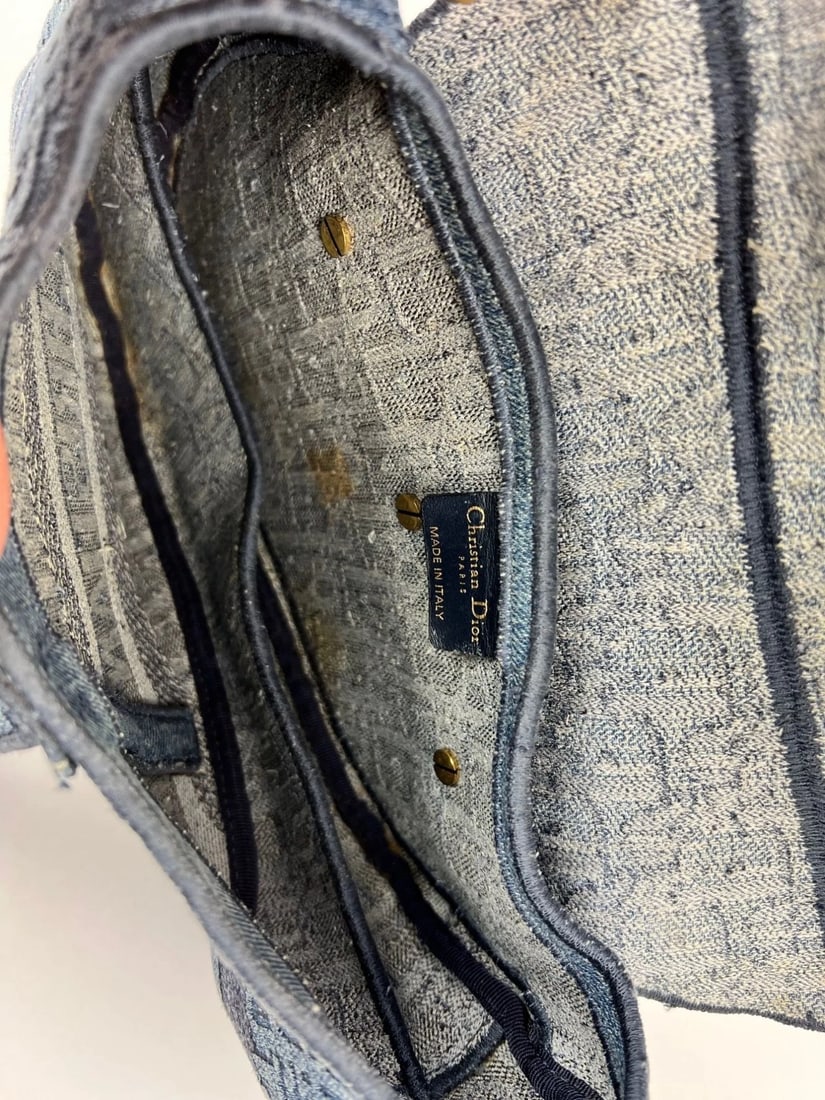 Christian Dior Oblique Embroidered Saddle Denim Blue Canvas Shoulder Bag I - 9