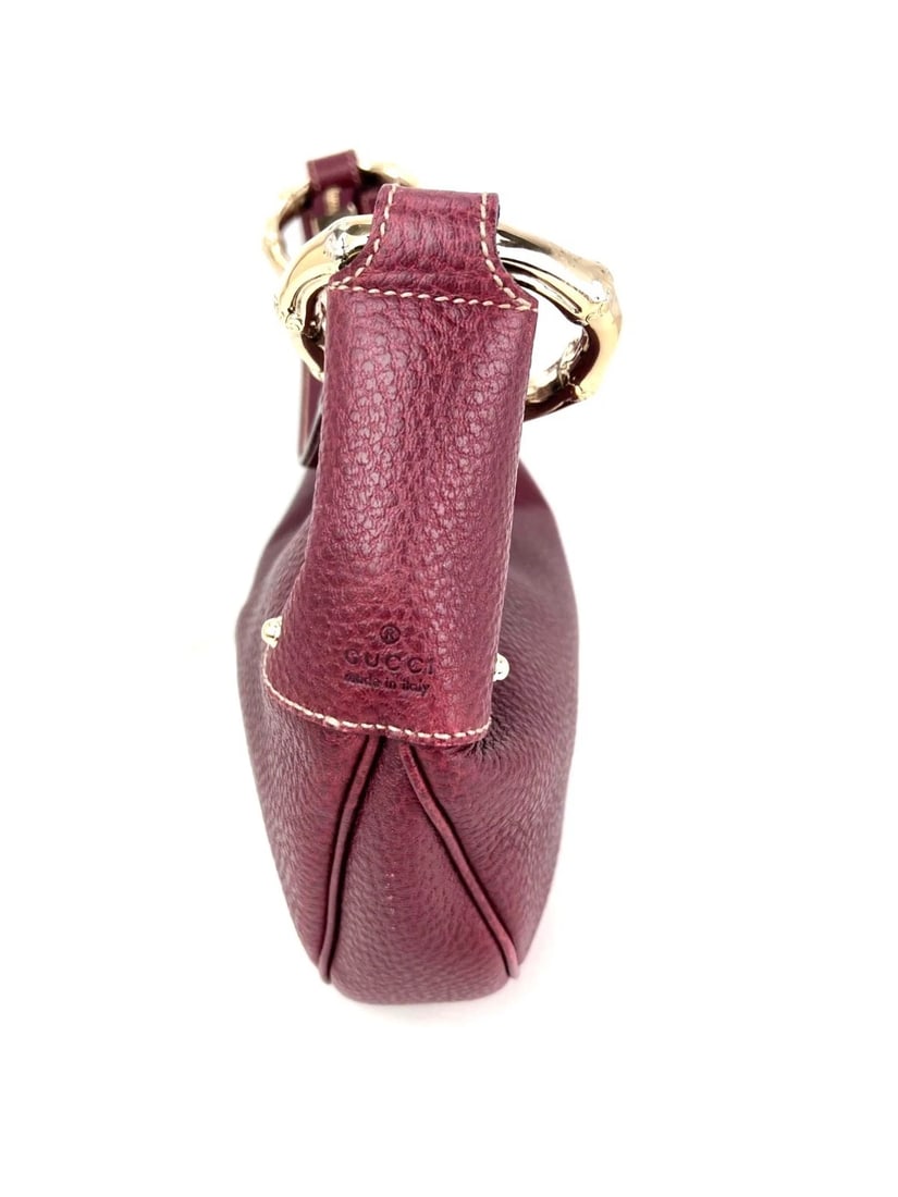 Gucci Half Moon Burgundy Leather Bamboo Ring Hobo Bag - 3