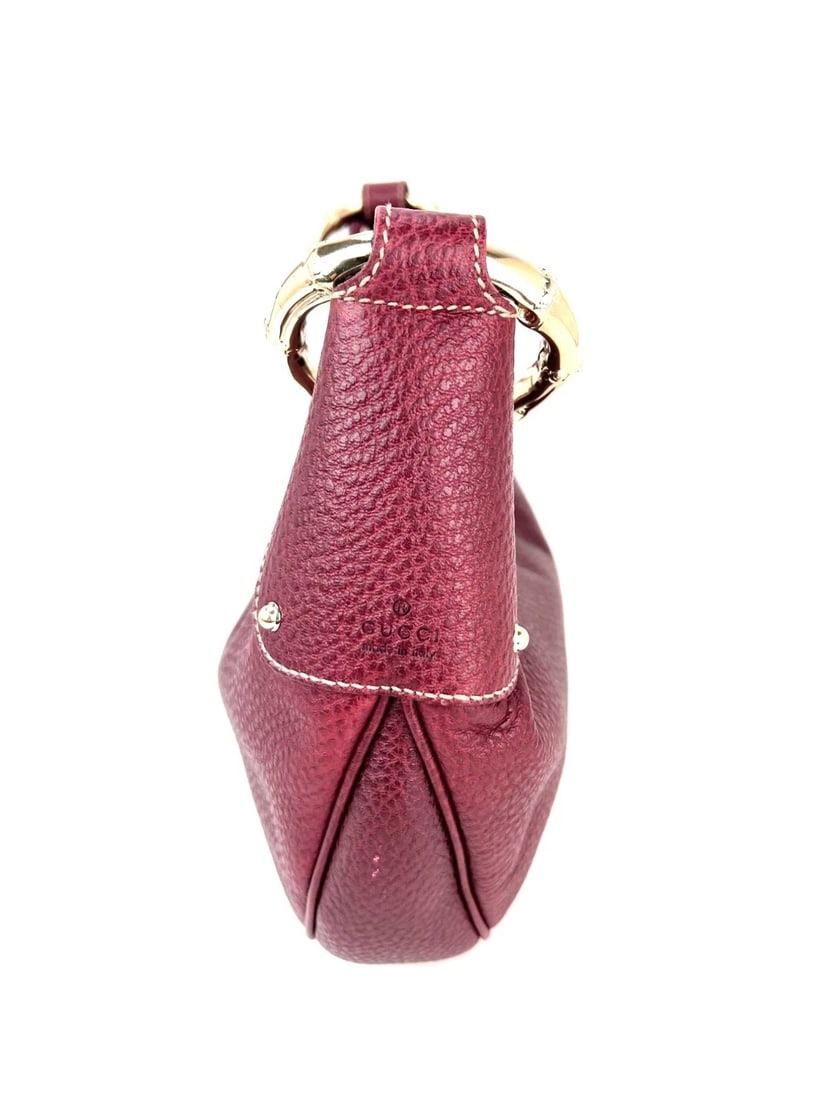 Gucci Half Moon Burgundy Leather Bamboo Ring Hobo Bag - 4