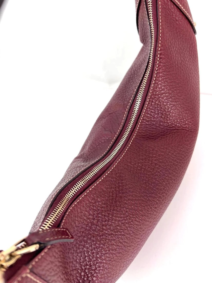 Gucci Half Moon Burgundy Leather Bamboo Ring Hobo Bag - 6