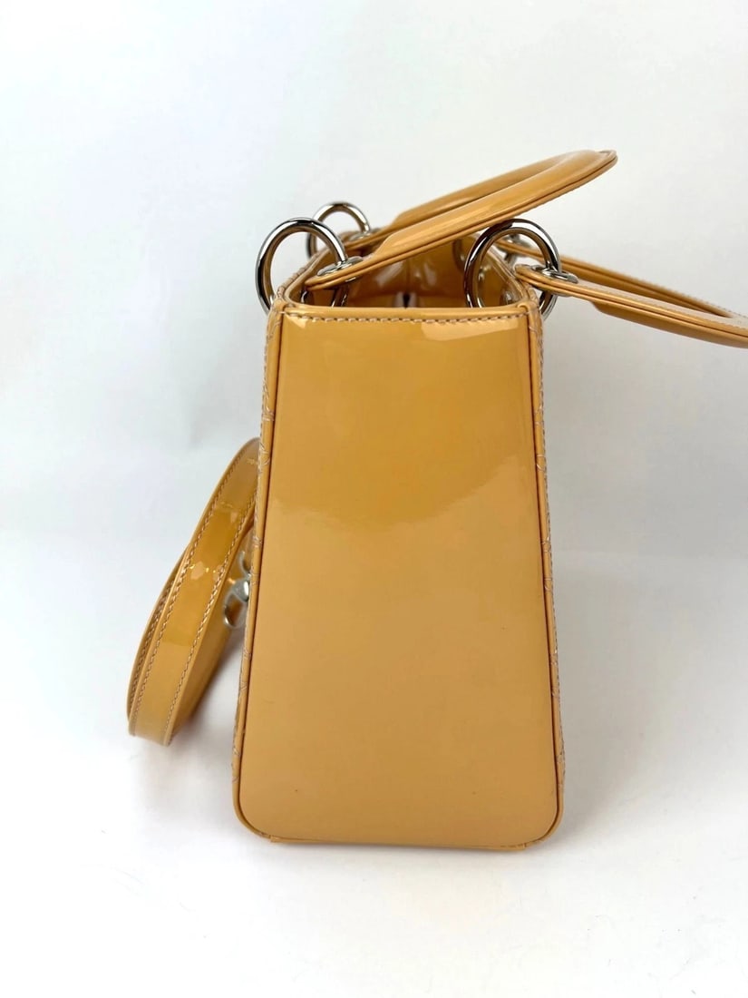 Christian Dior Yellow Patent Leather Cannage Medium Lady Dior Bag - 4