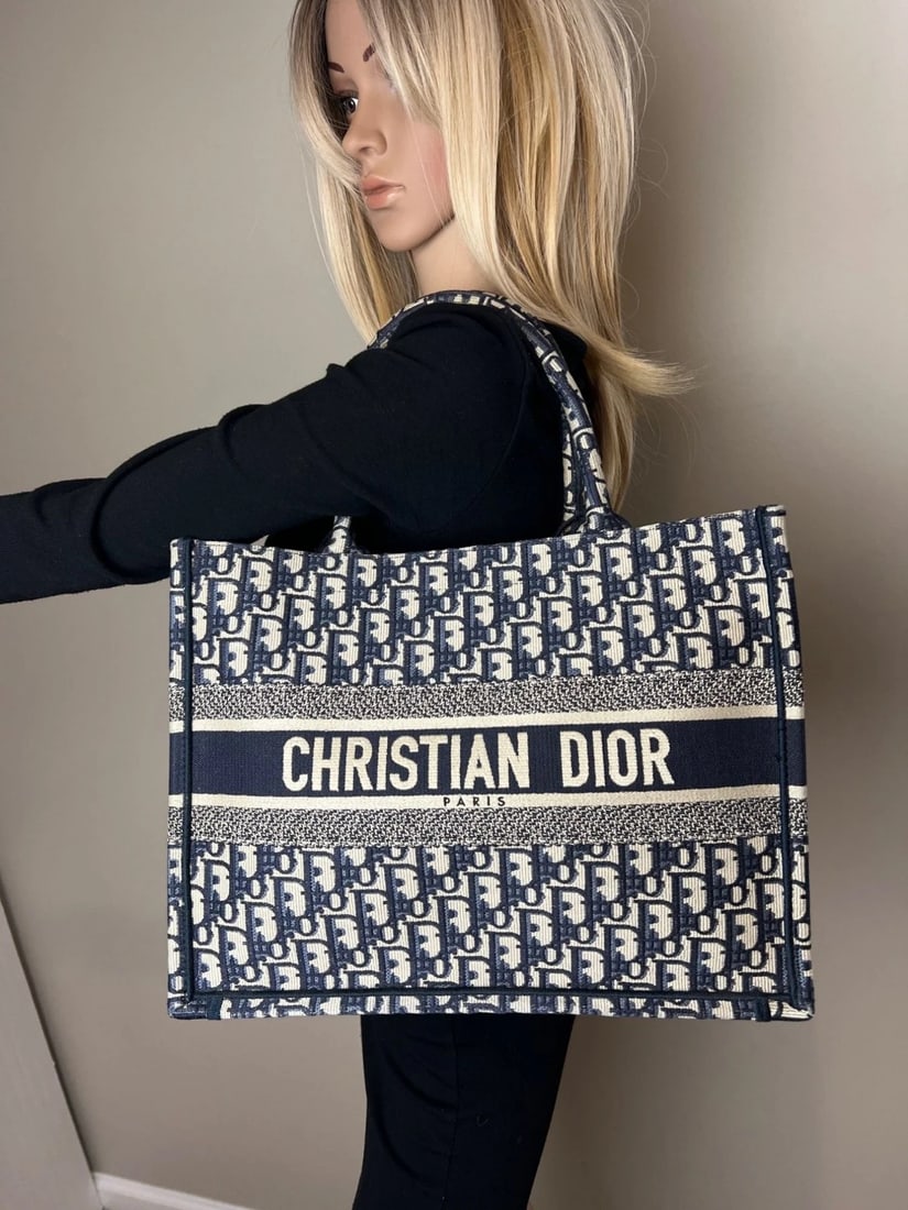 Christian Dior Medium Oblique Blue Multicolor Tote - 13