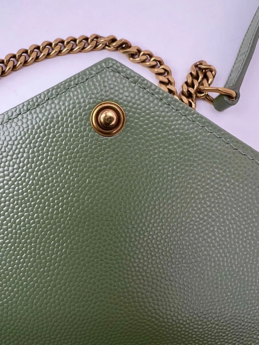 Saint Laurent Green Leather Envelope Chain Bag - 10