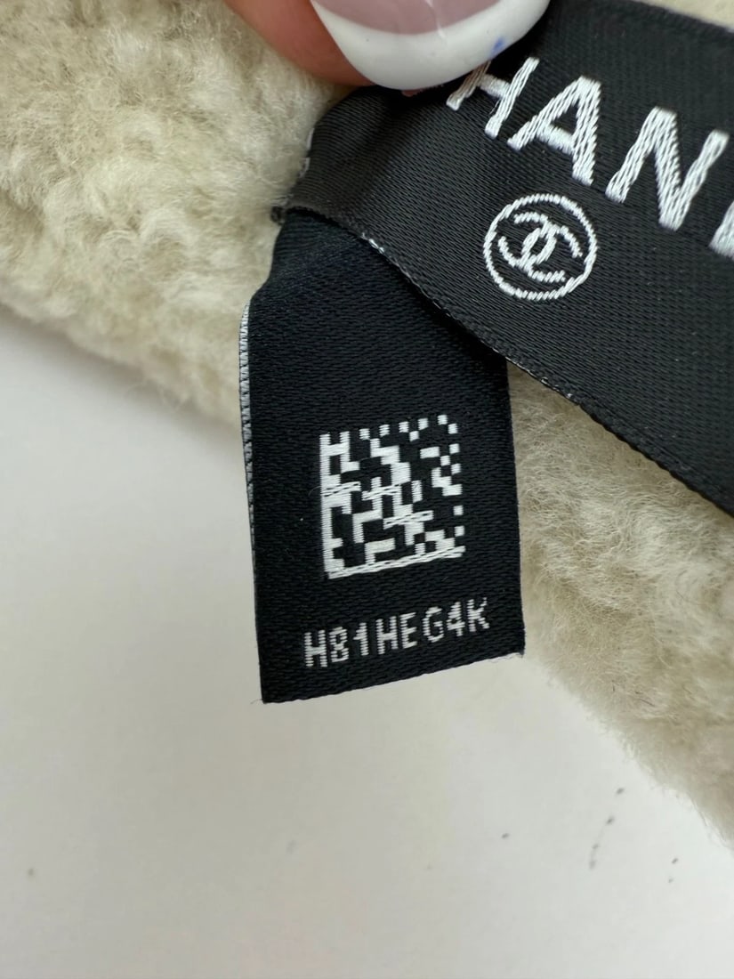 Chanel Shearling Logo Ecru Black Headband - 11