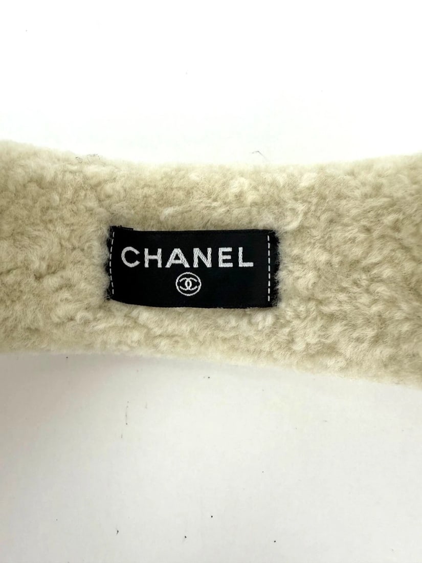 Chanel Shearling Logo Ecru Black Headband - 4