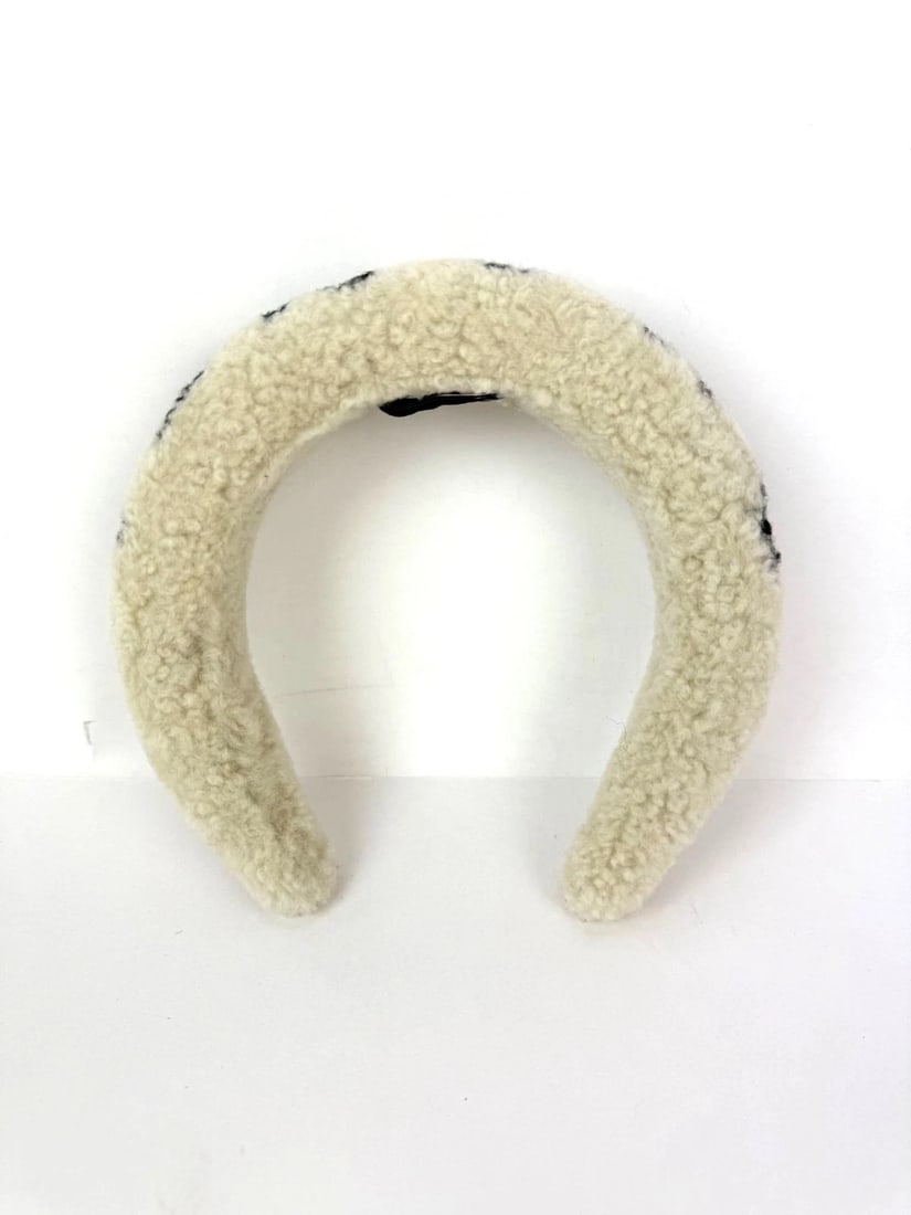 Chanel Shearling Logo Ecru Black Headband - 6