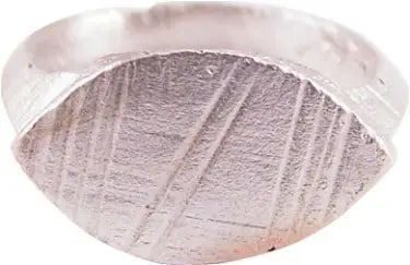 FINE ROMAN RING C.2ND-MID 4TH CENTURY AD SZ 4 ¼.: Size 4 ¼, silvered bronze with 3.0mm ridged face band flaring to the shoulders. The bottom with the crisp Roman nub. Raised pointed oval bezel with flat face inscribed with three-line groups.