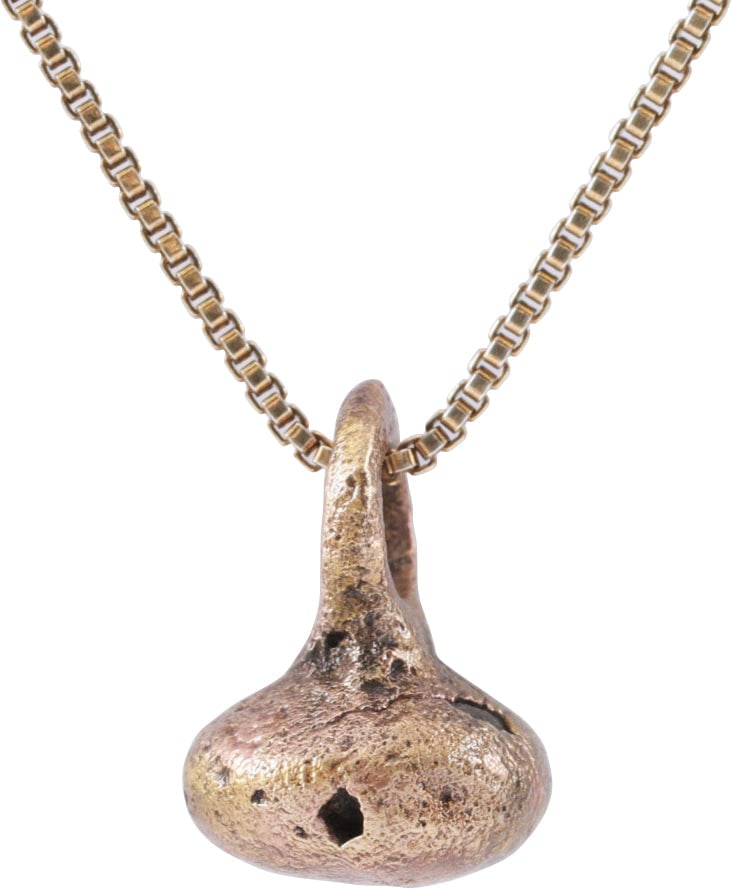 ANCIENT ROMAN WOMAN'S PENDANT NECKLACE 1ST-3RD CENT.: These small globular pendants were popular among common women in ancient Rome. Some have been described as prostitute's pendants and that view is widely published on the internet. This example is 8.8m