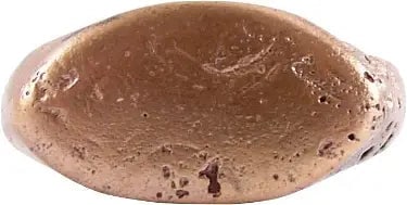 VIKING BOY’S RING C.950-1050 AD JEWELRY: Gilt bronze, size 6 with well rounded 4.4mm band supporting tapered oval bezel. The bottom with the base nub derived from the Roman taste. Good example of a warrior’s ring form, probably for a b