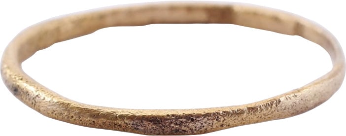 ANCIENT VIKING WEDDING RING, C.850-1050 AD, SIZE 8 ¾: Narrow rounded band, 1.3mm width. Vikings exchanged rings on the pommel of the groom’s sword. Professionally refurbished with the 24karat gold surface restore. Jewelry gift boxed with a certific