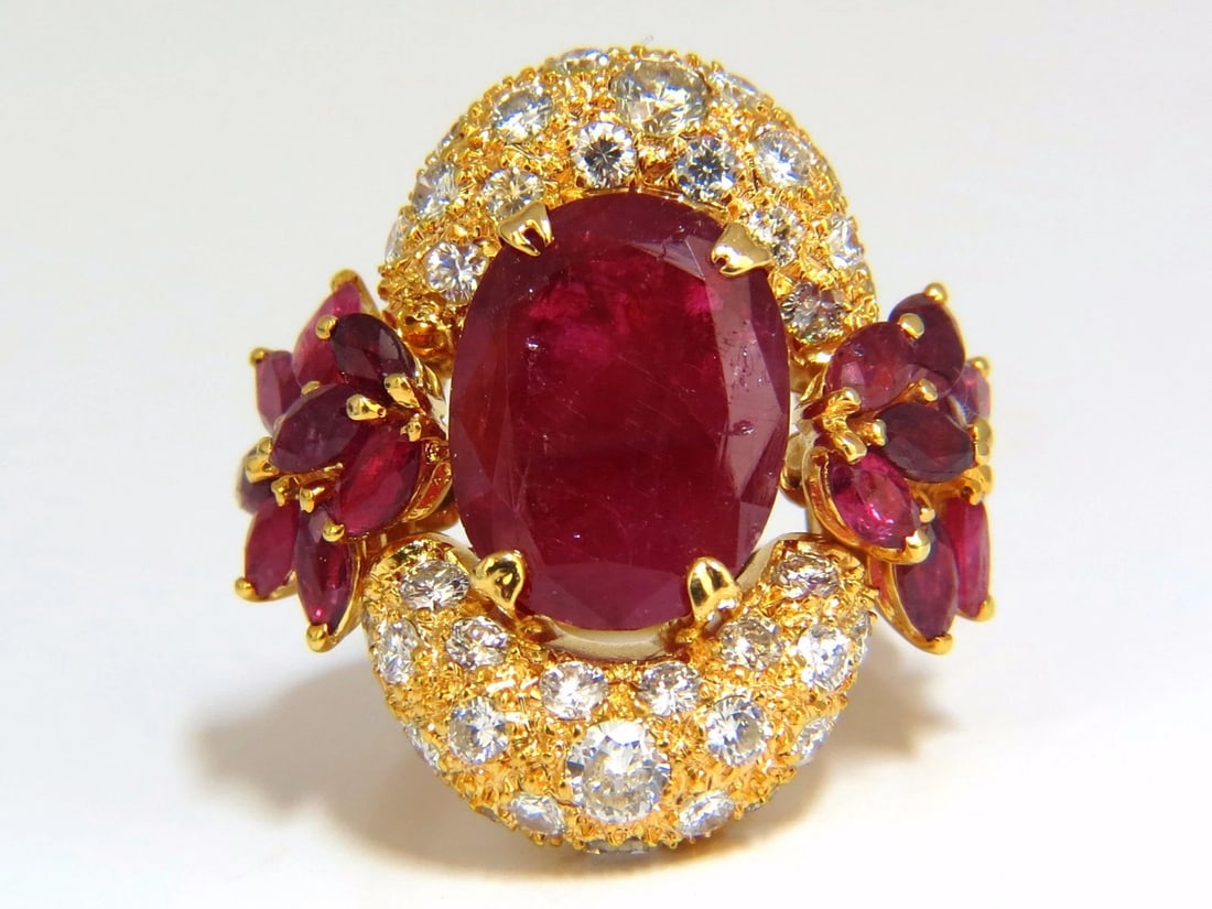 11.00CT NATURAL OVAL RED RUBY DIAMONDS COCKTAIL RING 14KT + - 2
