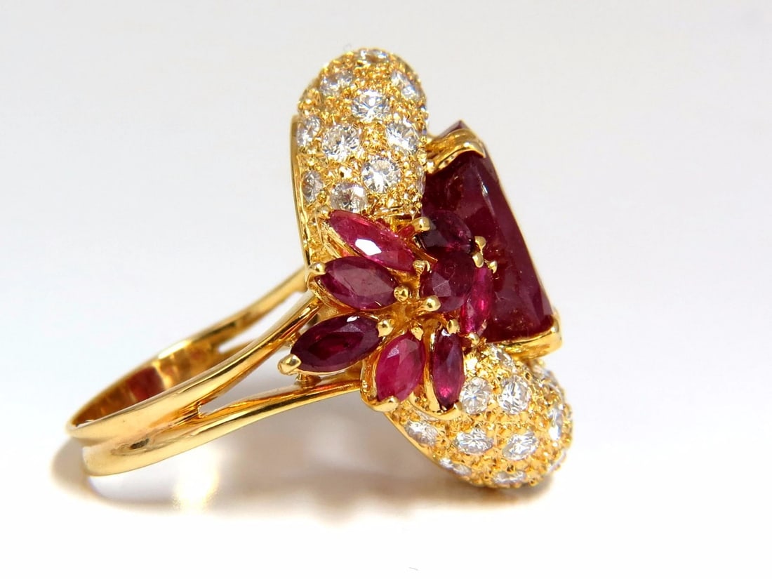11.00CT NATURAL OVAL RED RUBY DIAMONDS COCKTAIL RING 14KT + - 3