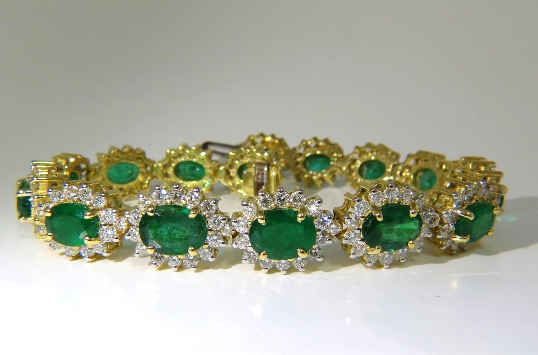 22.50CT NATURAL EMERALDS DIAMONDS BRACELET 18KT G/VS ZAMBIAN VIVID** - 2