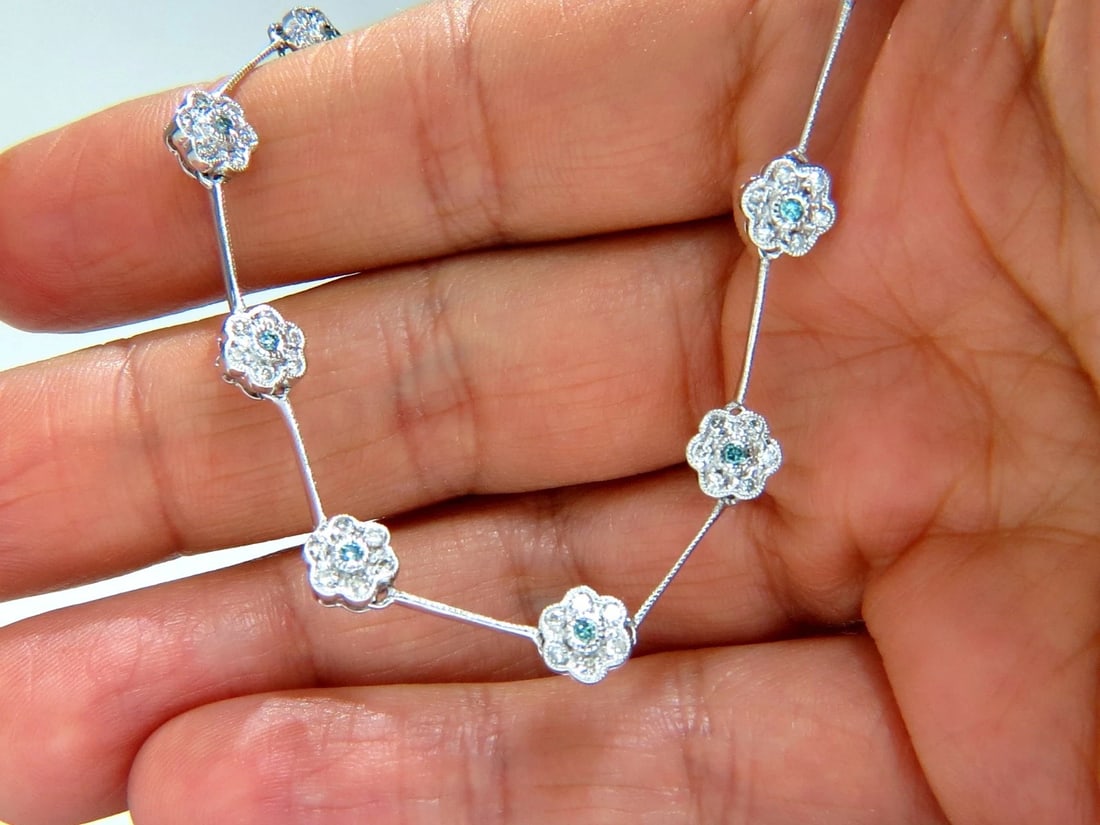 1.00CT ROUND BRILLIANT BLUE DIAMONDS FLOWER CLUSTER ETERNITY NECKLACE 14KT** - 6