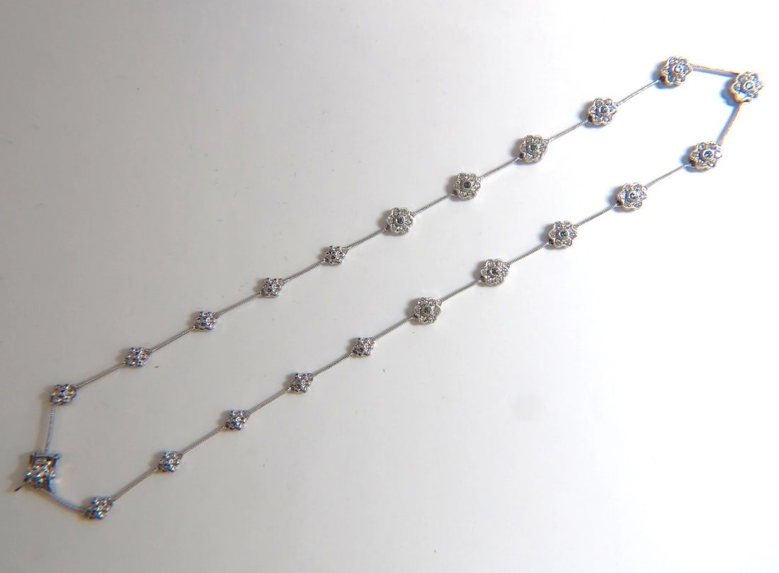 1.00CT ROUND BRILLIANT BLUE DIAMONDS FLOWER CLUSTER ETERNITY NECKLACE 14KT** - 7