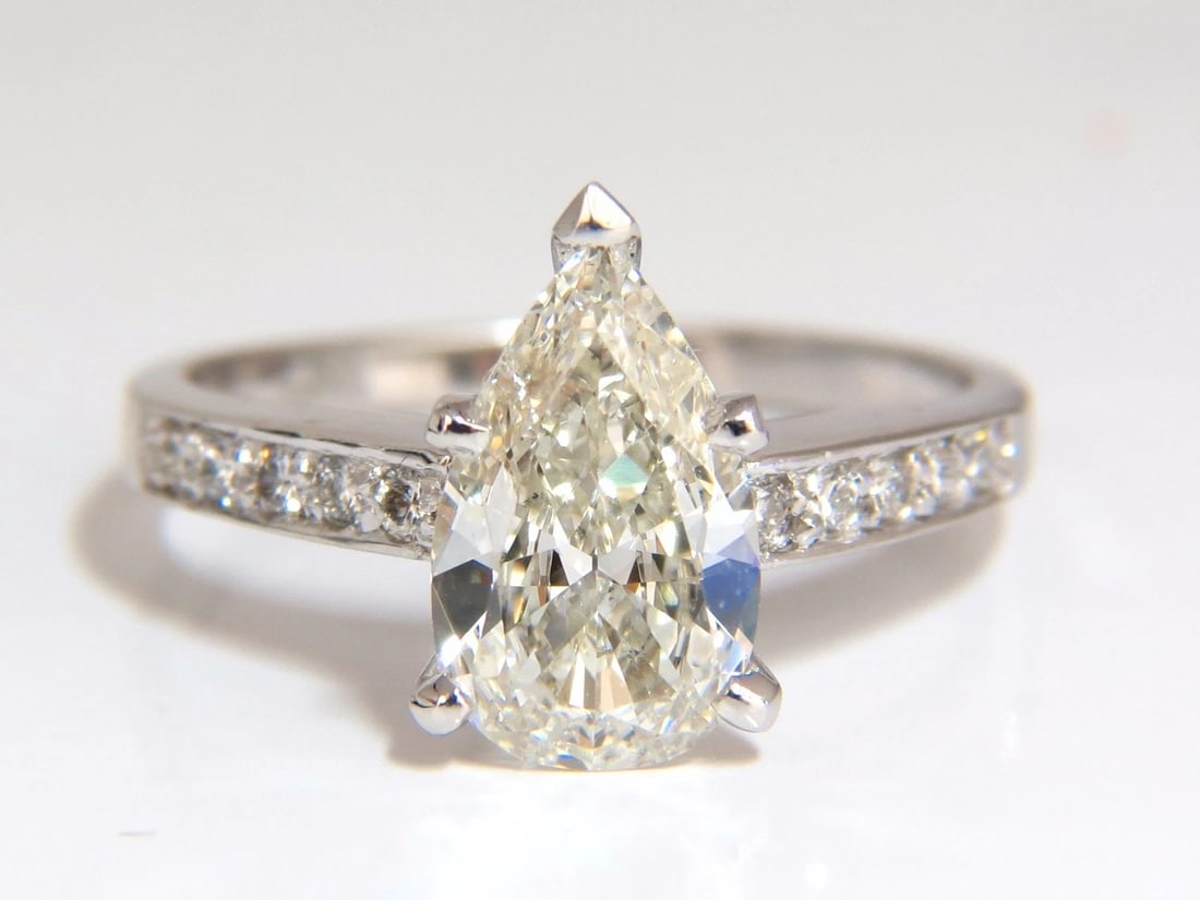 GIA Certified 1.49ct Pear Shape diamond ring .20ct. round accents 14kt - 3