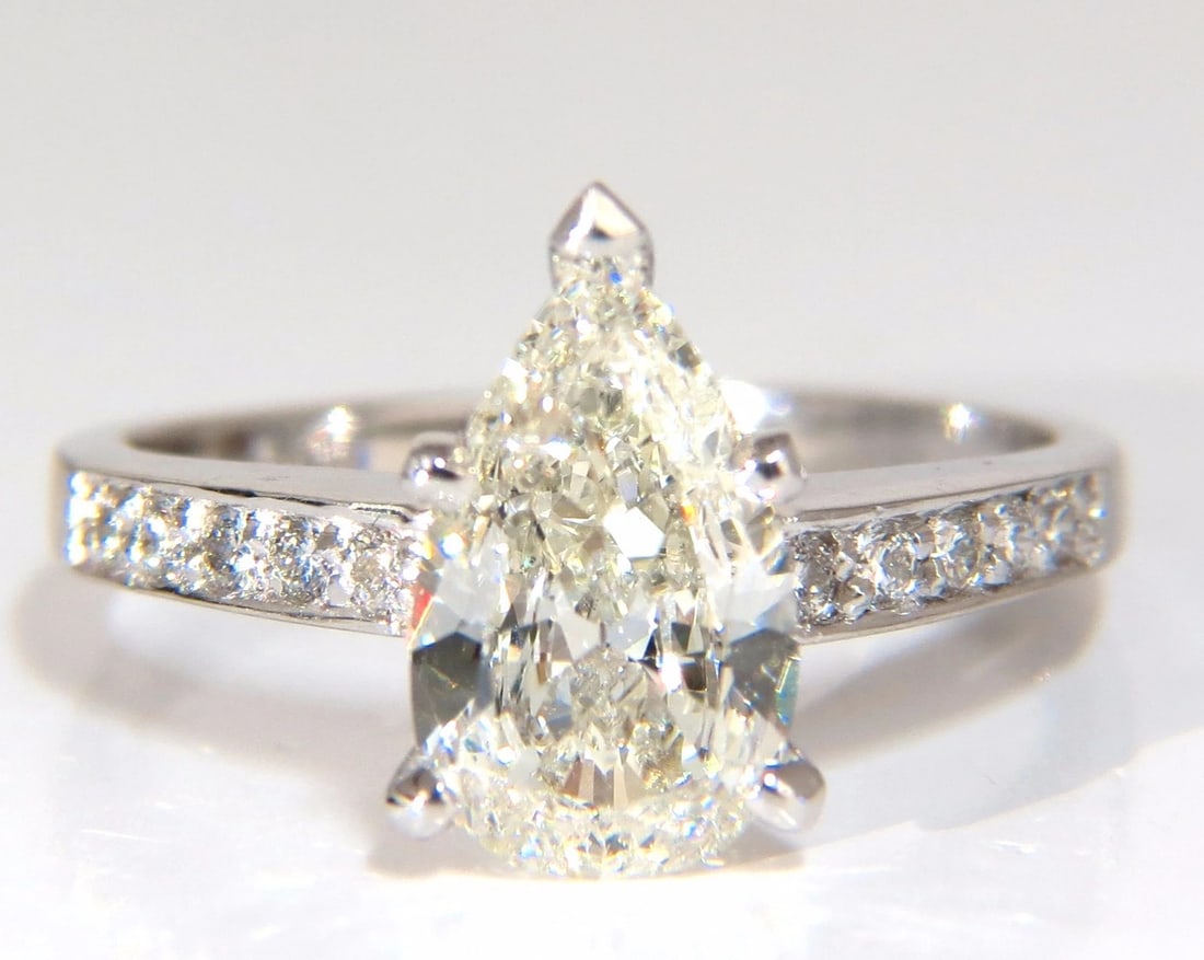 GIA Certified 1.49ct Pear Shape diamond ring .20ct. round accents 14kt - 4