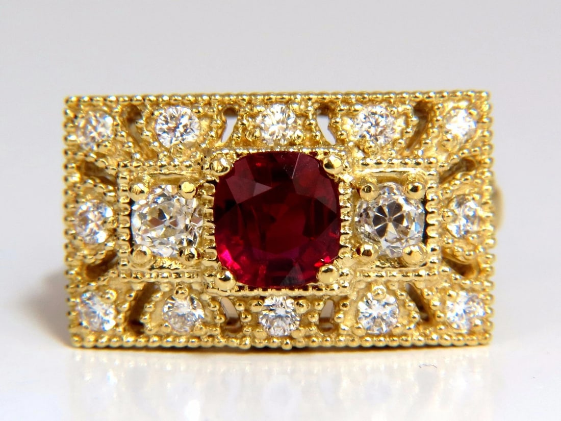 GIA 2.31CT NATURAL CUSHION VIVID RED RUBY DIAMONDS BYZANTINE RING 18KT+ - 2