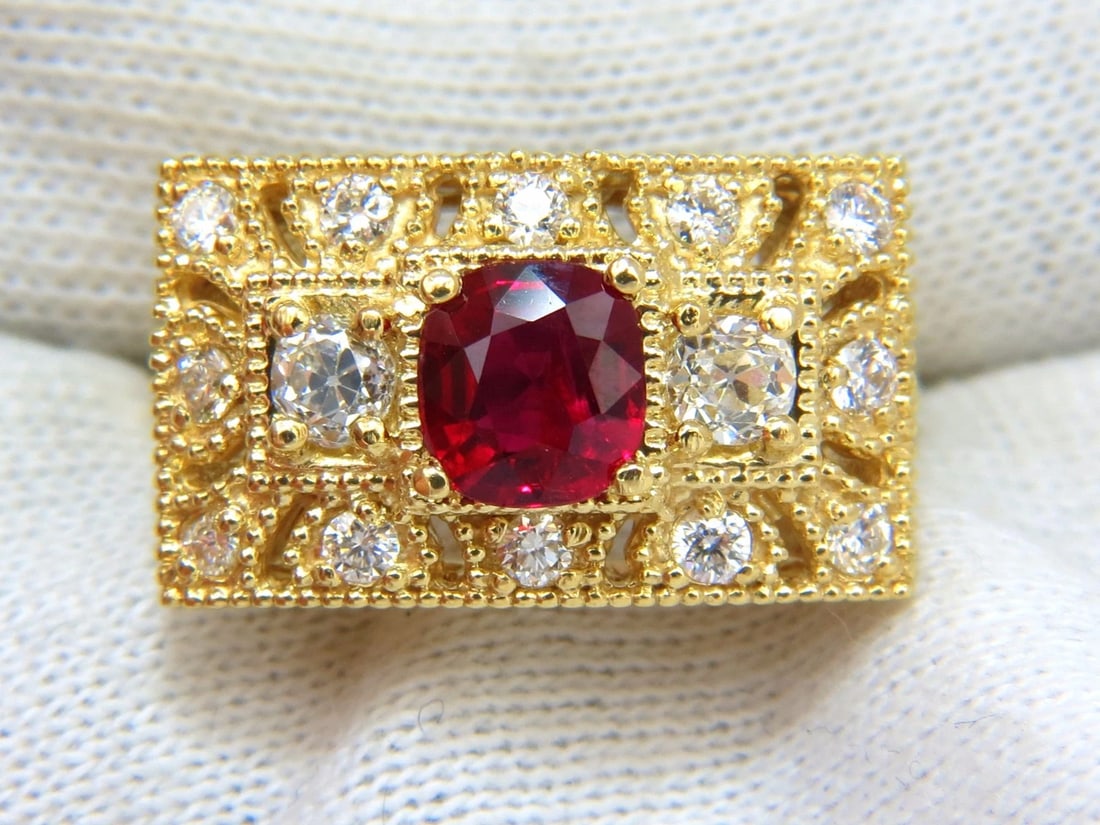 GIA 2.31CT NATURAL CUSHION VIVID RED RUBY DIAMONDS BYZANTINE RING 18KT+ - 9
