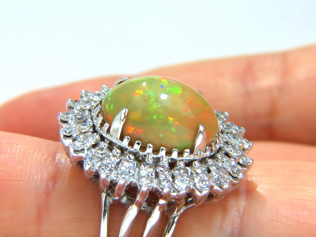GIA 7.17ct natural cabochon opal diamonds sunburst cocktail ring 14kt.+ - 5