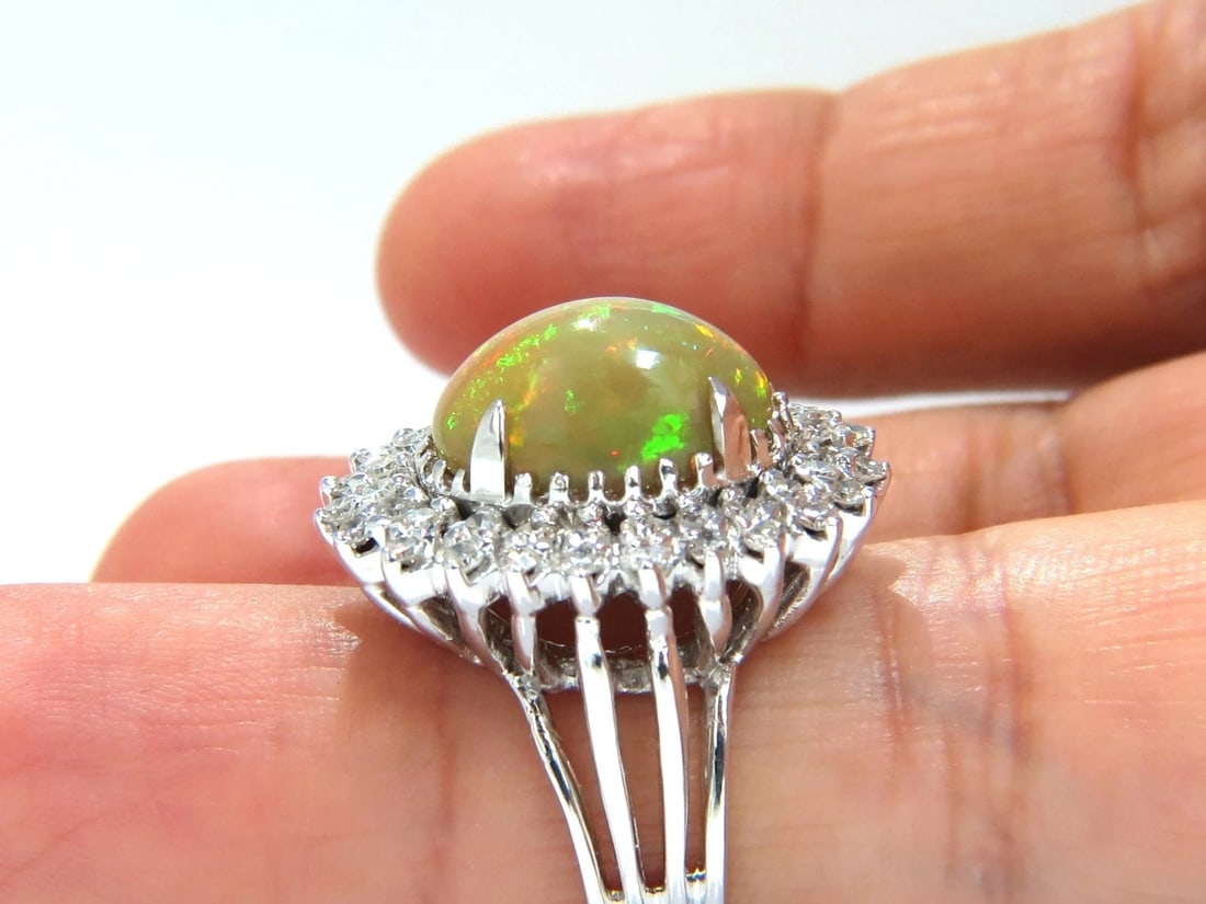GIA 7.17ct natural cabochon opal diamonds sunburst cocktail ring 14kt.+ - 6