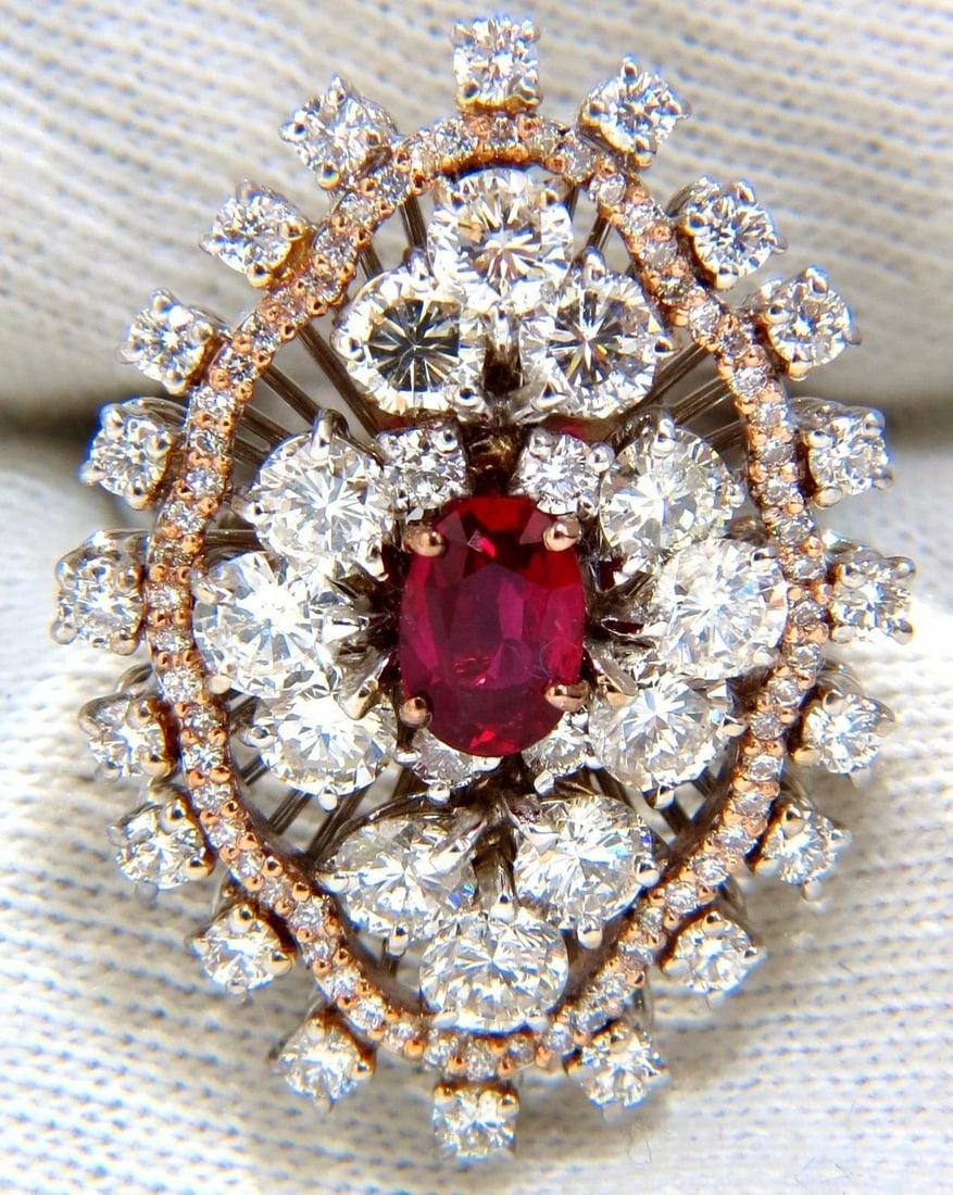 GIA Certified 6.01ct natural no heat supreme ruby diamonds cluster ring 18kt+ - 9