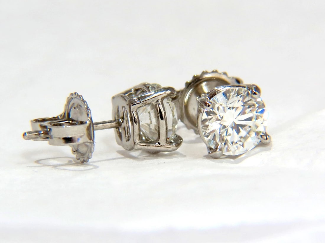 GIA 1.80CT NATURAL ROUND BRILLIANT DIAMOND STUD EARRINGS PLATINUM IDEAL** - 3