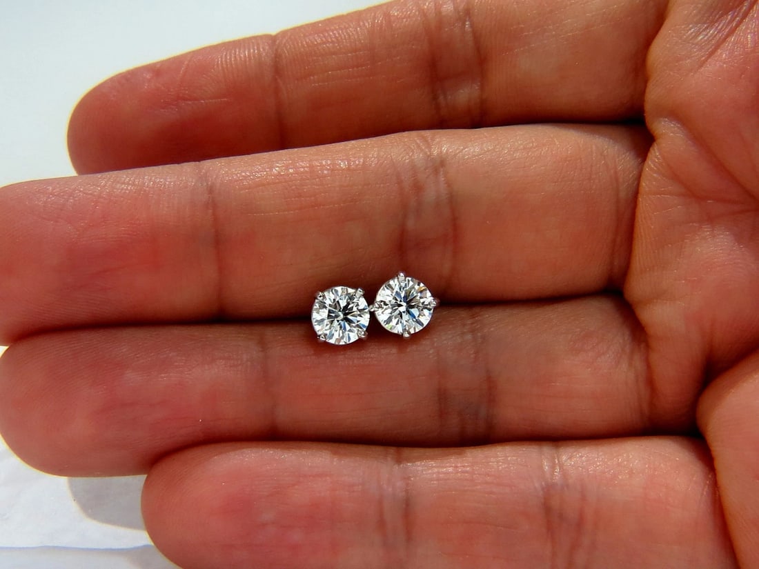 GIA 1.80CT NATURAL ROUND BRILLIANT DIAMOND STUD EARRINGS PLATINUM IDEAL** - 4