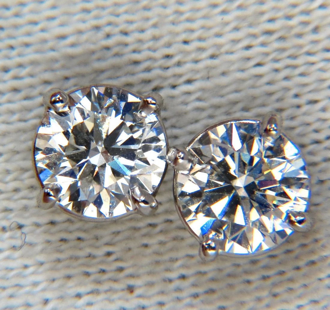GIA 1.80CT NATURAL ROUND BRILLIANT DIAMOND STUD EARRINGS PLATINUM IDEAL** - 5