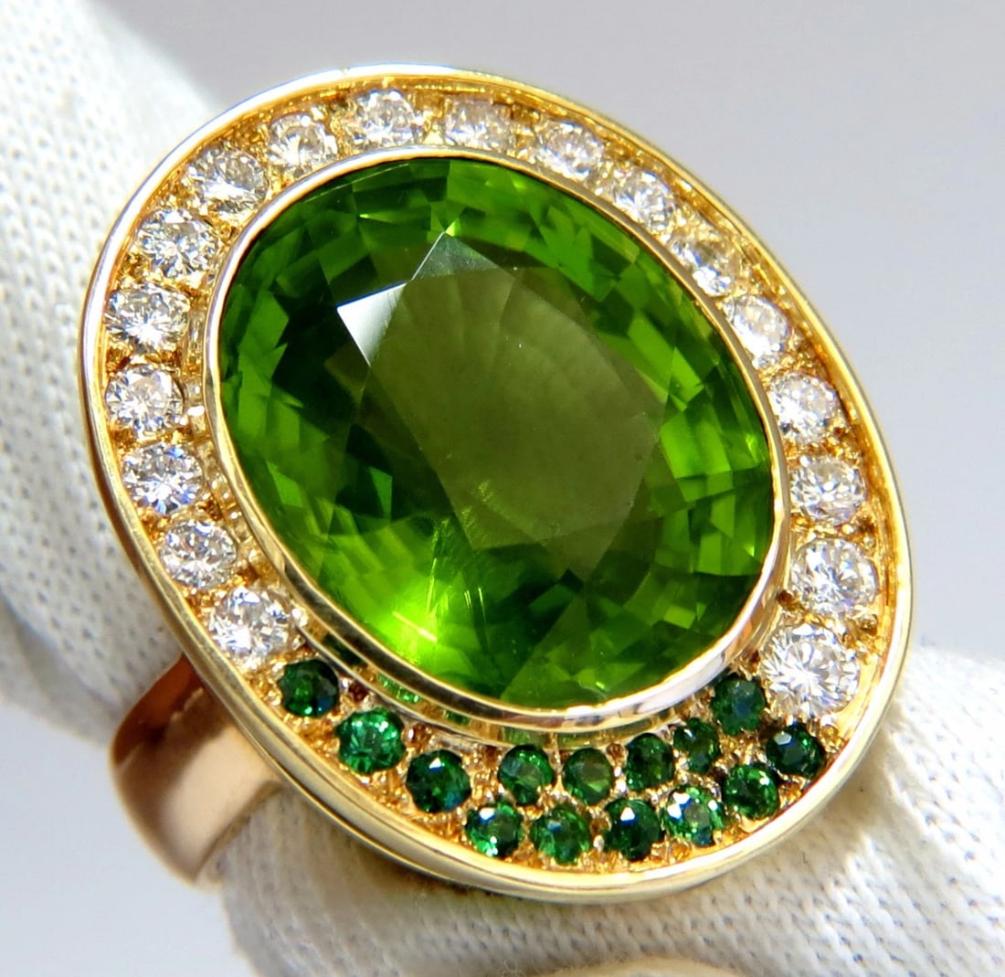 22.50ct natural green peridot diamond demantoid ring 14kt+ (1 of 6)