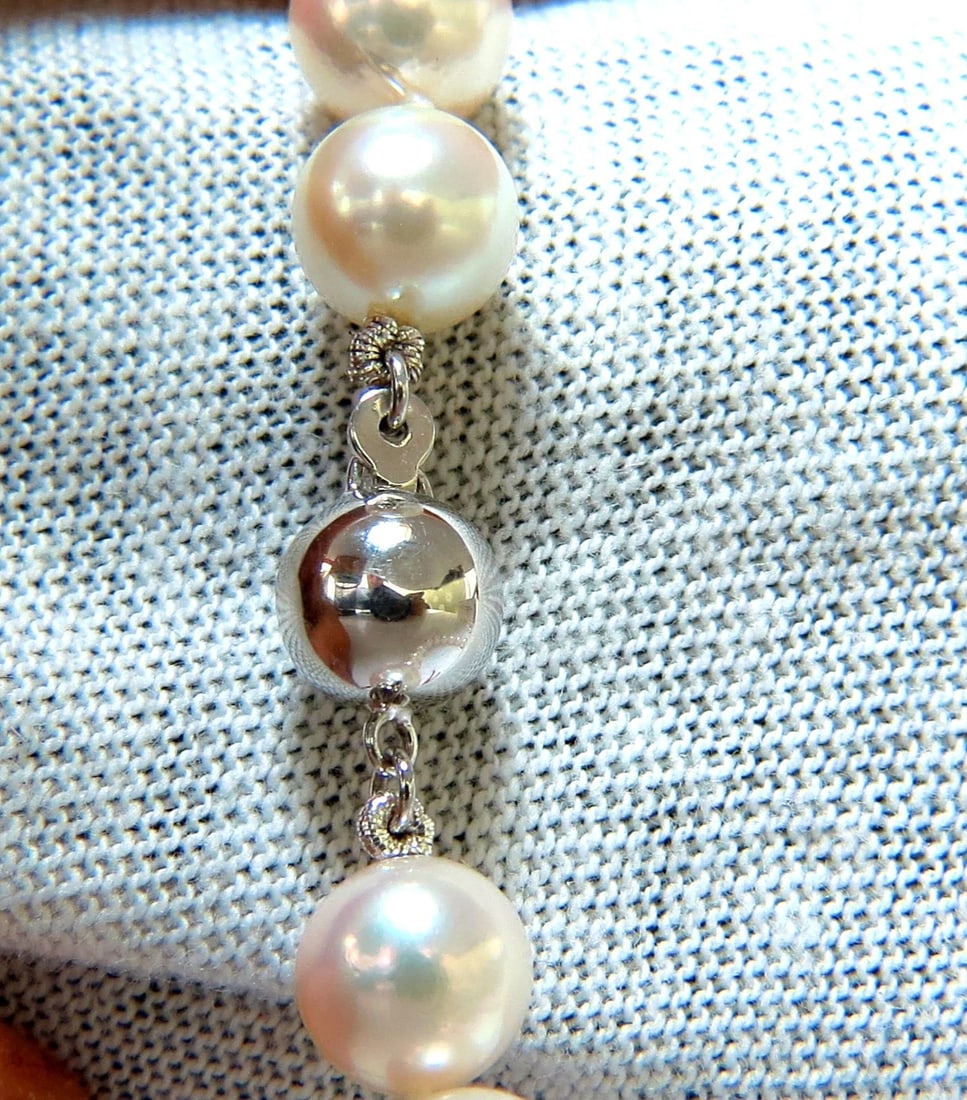 GIA 8.5mm NATURAL AKOYA WHITE PEARLS NECKLACE 14KT GOLD BALL CLASP 18inch** - 2