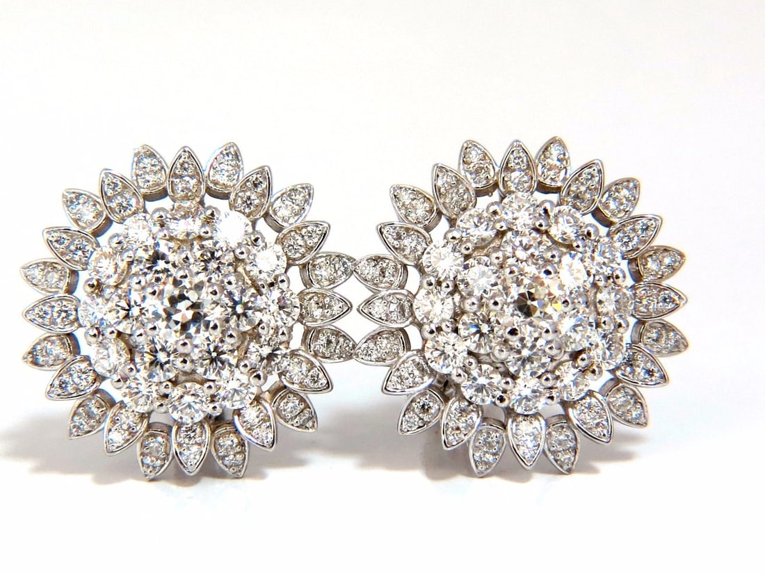 4.26ct round natural diamond cluster starburst clip earrings 18kt g.vs**: Title: 4.26ct round natural diamond cluster starburst clip earrings 18kt g.vs** Description: StarBurst, Dandelion Cluster Clip Petal Earrings. 4.26cts of natural round diamonds: G-color, Vs-2