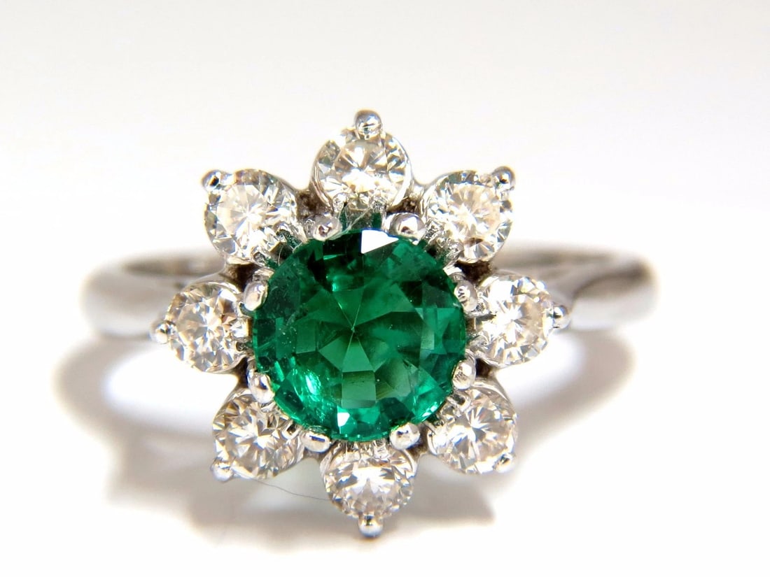 1.72ct natural vivid bright green emerald diamonds ring 14kt**: Title: 1.72ct natural vivid bright green emerald diamonds ring 14kt** Description: .92ct. Natural emerald & .80ct. diamonds ring. round cut emerald, Excellent VS Clean Clarity Brilliant Vivid Bright G