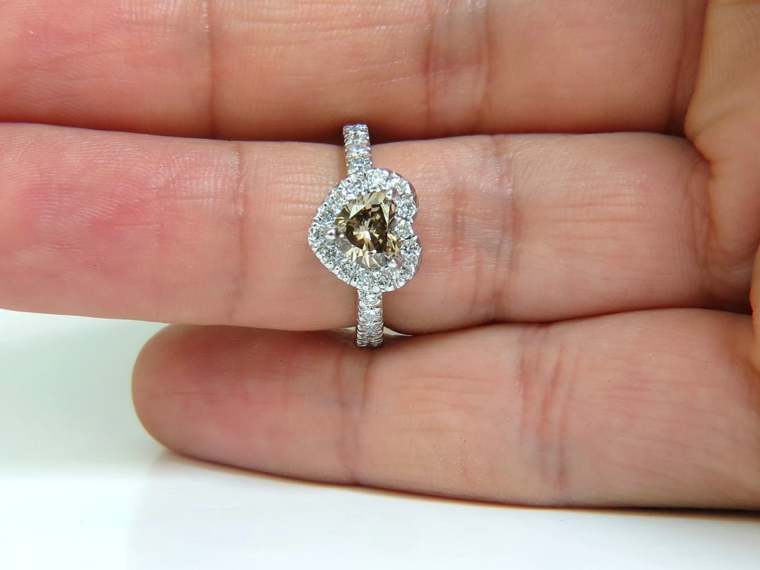 1.37CT NATURAL FANCY BRIGHT BROWN HEART CUT HALO DIAMOND RING 14KT VS+ - 7