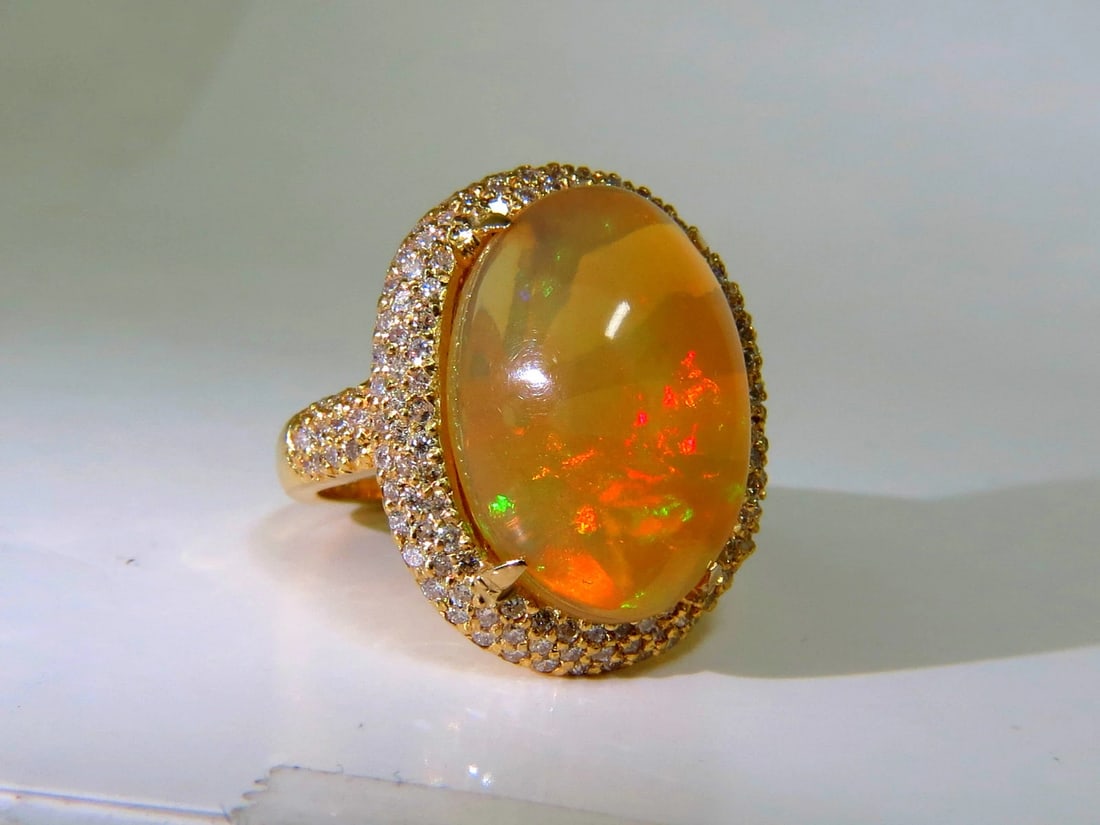 11.36CT NATURAL HOLOGRAPHIC OPAL DIAMOND RING 14KT+ - 2