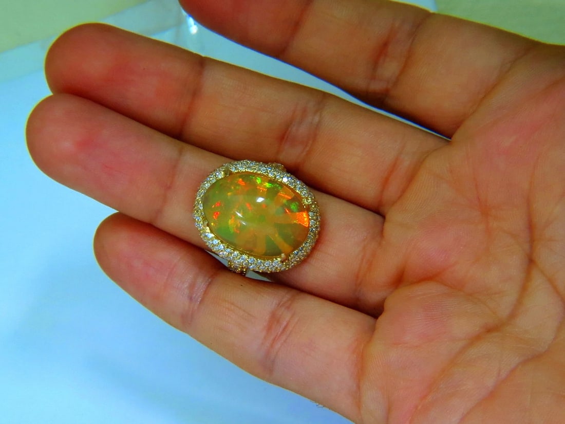 11.36CT NATURAL HOLOGRAPHIC OPAL DIAMOND RING 14KT+ - 7
