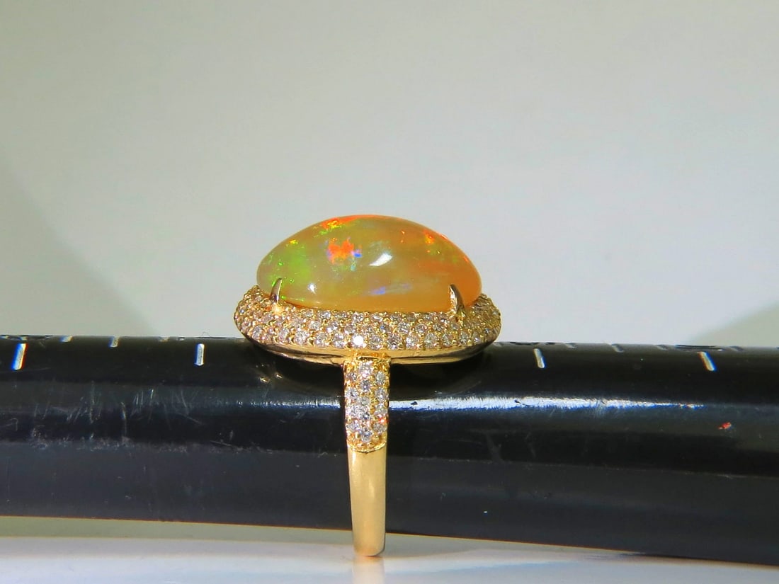 11.36CT NATURAL HOLOGRAPHIC OPAL DIAMOND RING 14KT+ - 9