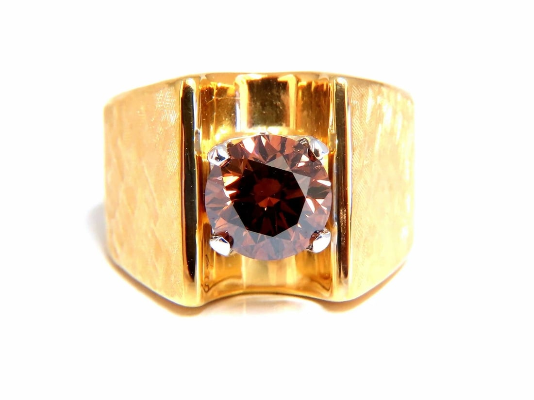 Vintage GIA Certified Natural Fancy Orange Brown Color Diamond Ring 14 Karat - 2