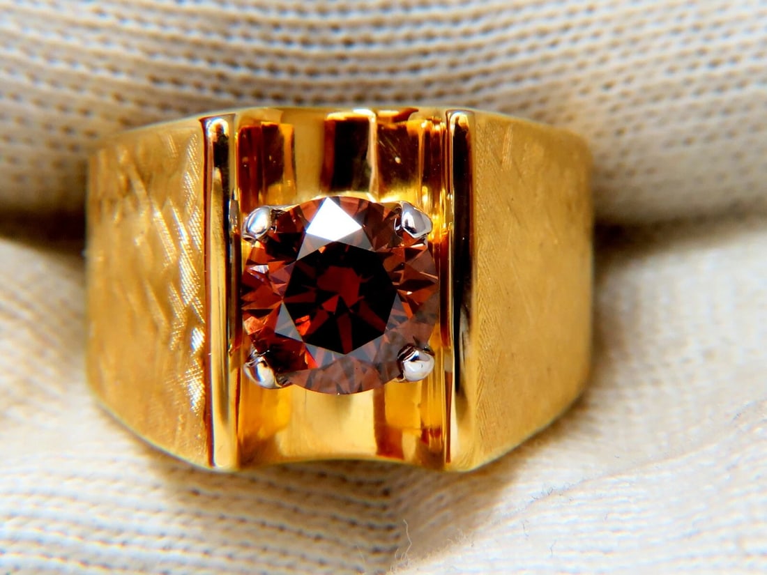 Vintage GIA Certified Natural Fancy Orange Brown Color Diamond Ring 14 Karat - 9