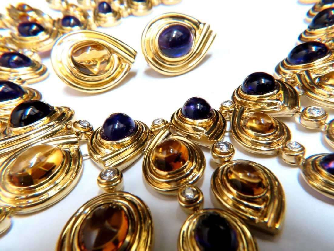 147ct Natural Amethyst Citrine Diamonds Necklace Earrings Magnificent 18 Karat** - 3