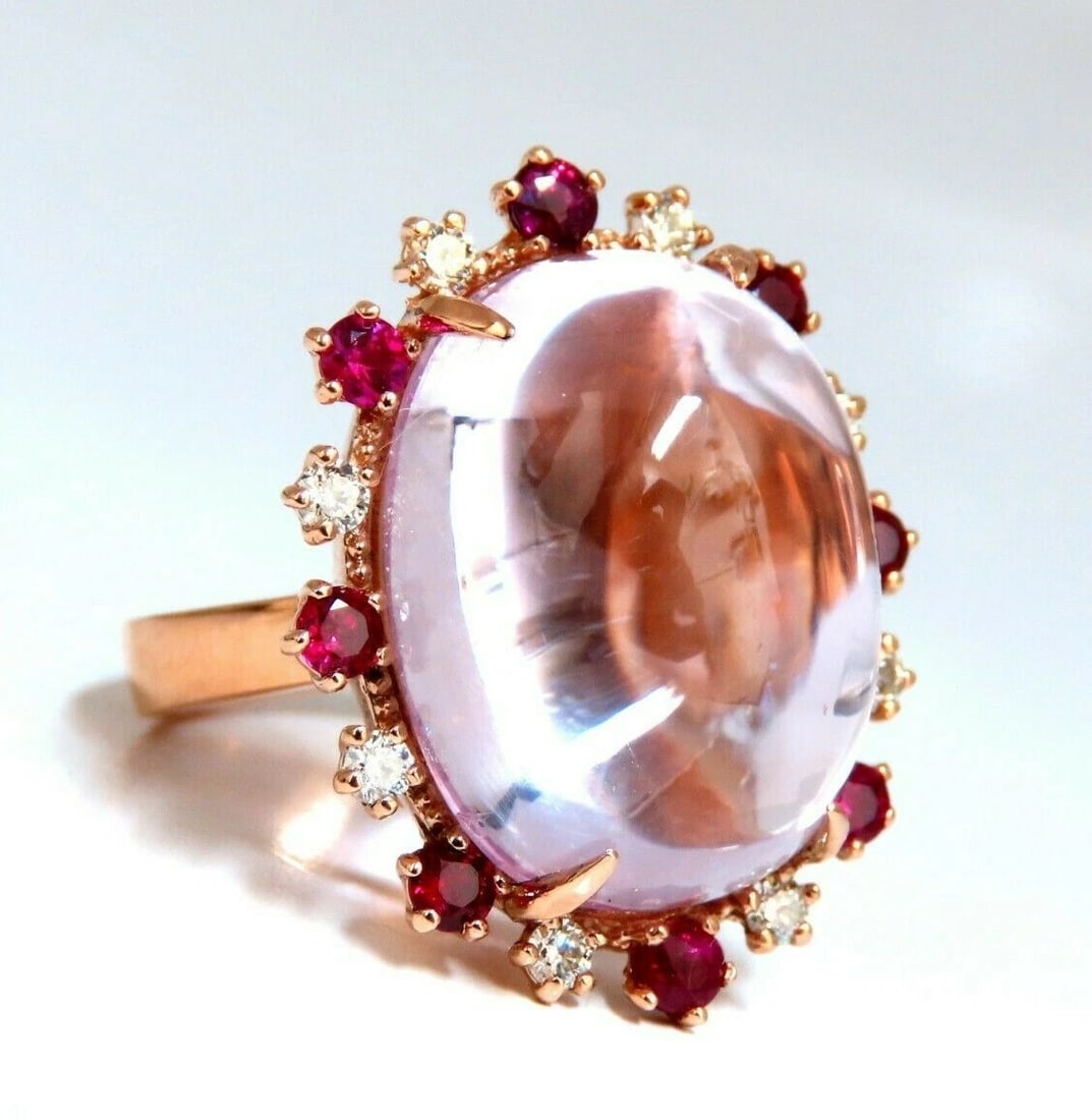 GIA Certified: 27.13ct Natural Pink Kunzite Ruby Diamonds Ring 14 Karat Gold** (1 of 6)