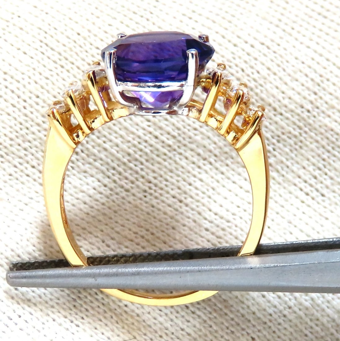 4.45ct Natural Round Vivid Purple Amethyst Diamond Ring 14 Karat** - 3