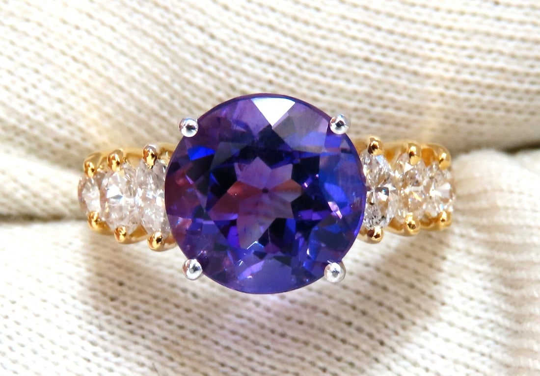 4.45ct Natural Round Vivid Purple Amethyst Diamond Ring 14 Karat** - 4