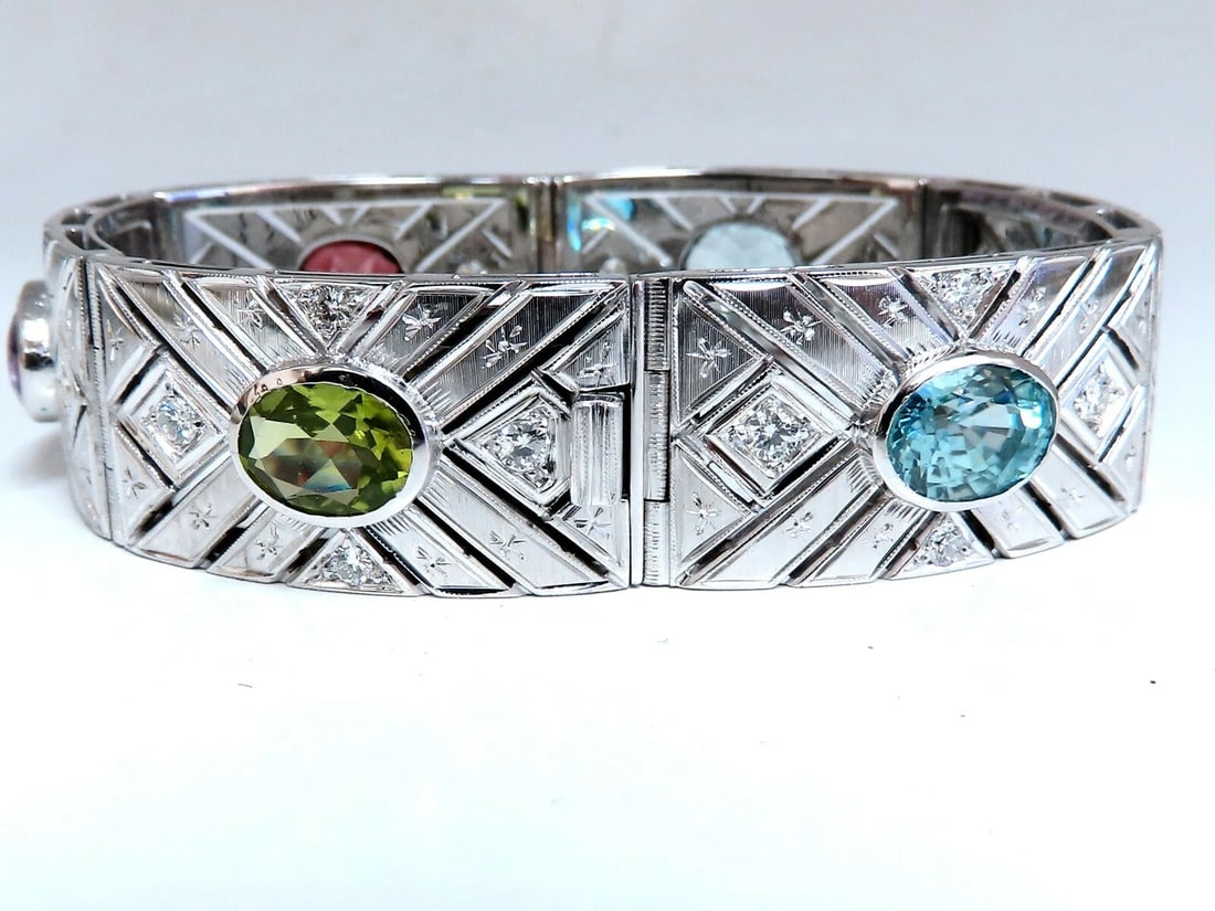 24.30ct Natural Gem Line Vintage Graver Etch Cuff Bracelet 18kt** - 5